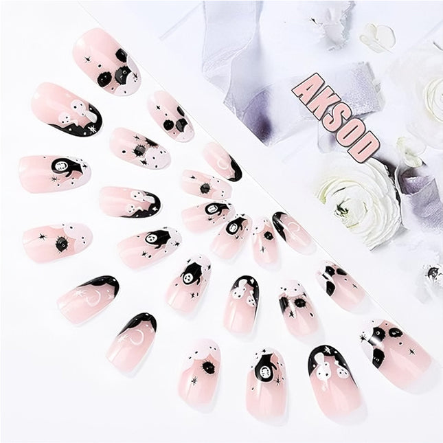 24 PCS Faceless Men Nail Art, Length Long Water Pipe Fake Nails, Had Nail Tips False Nail