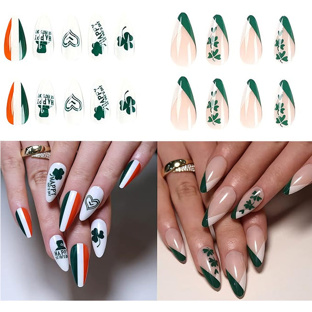 24 PCS Clover Nail Art, Length Long Water Pipe Fake Nails, Had Nail Tips False Nail