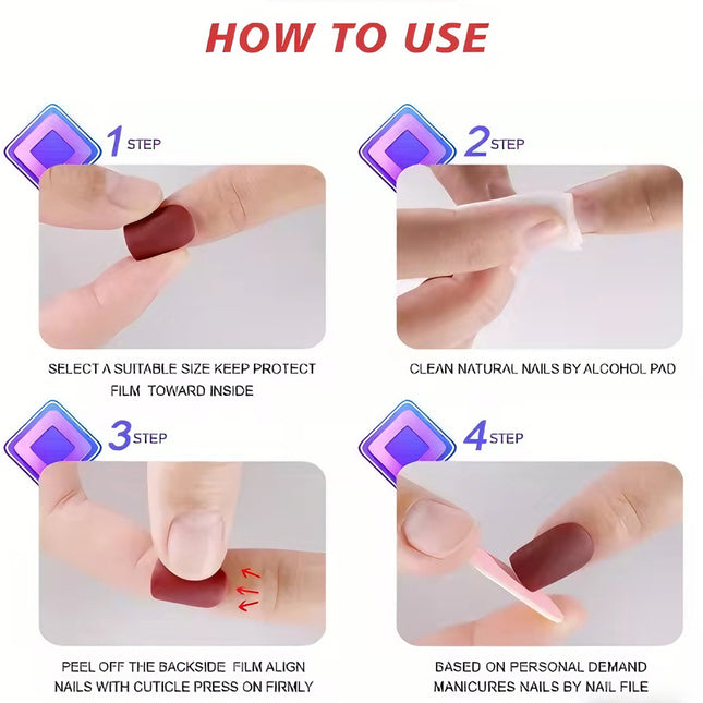 24 PCS Pearl Love Star Nail Art, Long Length Long Water Pipe Fake Nails,Square Head Nail Tips False Nail