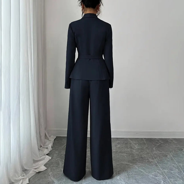 Women's 2-Piece Pants Suit, Long Sleeve Blazer & Straight Pant Casual Office Set