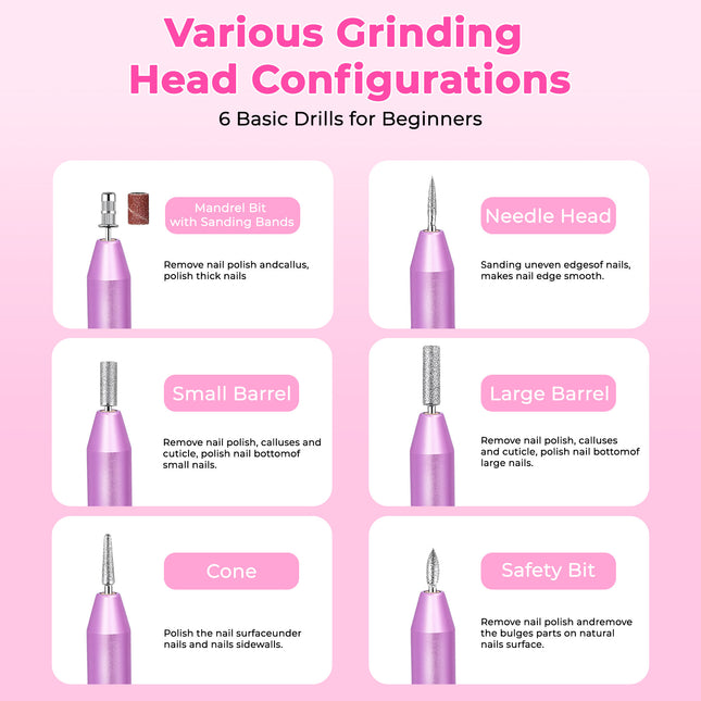 Portable Electric Nail Drill, Professional Nail File Kit For Acrylic, Gel Nails, Manicure Pedicure With Nail Drill Bits Sanding Bands Rose Gold