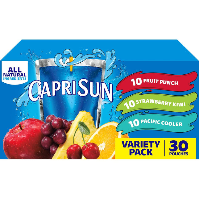 Capri Sun Fruit Punch, Strawberry Kiwi and Pacific Cooler Flavored Juice Drink Blend Variety Pack, 30 ct Box, 6 fl oz Pouches