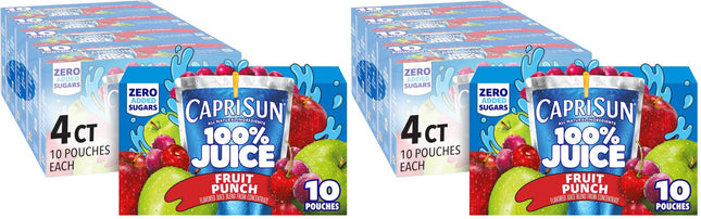 Capri Sun Fruit Punch Naturally Flavored Juice Drink Blend, 40 ct Pack, 4 Boxes of 10 Pouches