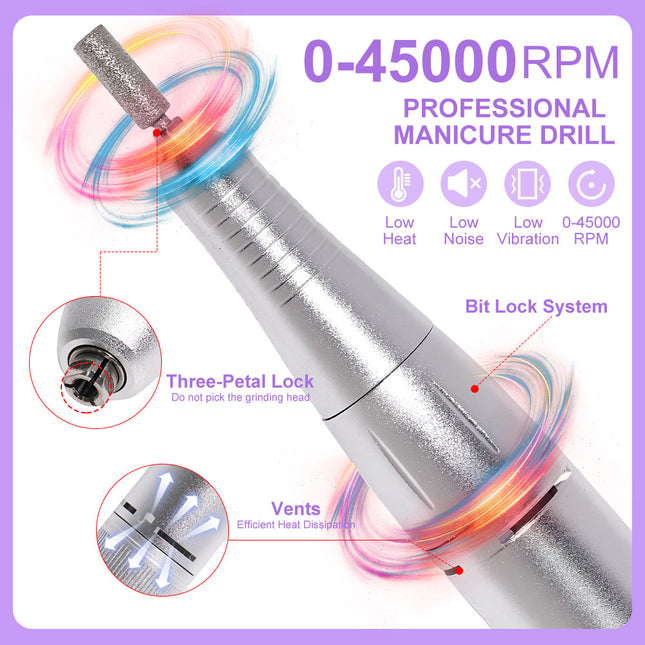 Electric Nail Drill Professional 45000RPM - Rechargeable Nail Drill Kit Portable Electric Nail File With Complete Bits For Acrylic Nails Gel Polishing Removing