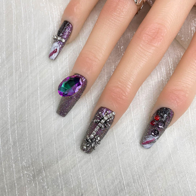 GGDDSHA Press On Nails Short, No Fade Out Fake NailsSeamless Fit Soft Gel Glue On Nails Charms For WomenHandmade Nail Art Manicure Gradient,Royal Arachnid