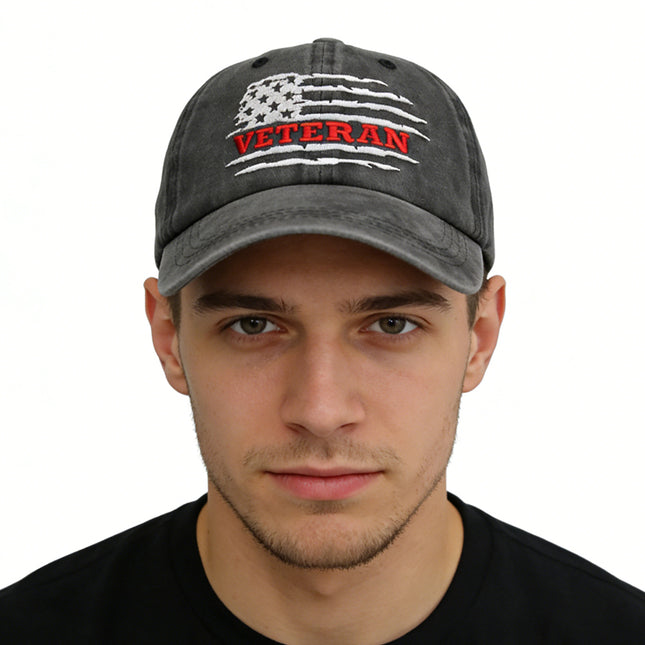 USA Patriotic Military Hat,Distressed Veteran Army Hat For Men Women, Adjustable Embroidered Wash Cotton Baseball Cap