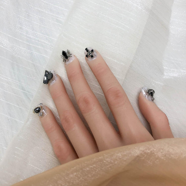 GGDDSHA Press On Nails Short, No Fade Out Fake NailsSeamless Fit Soft Gel Glue On Nails Charms For WomenHandmade Nail Art Manicure Gradient,Midnight Stardust