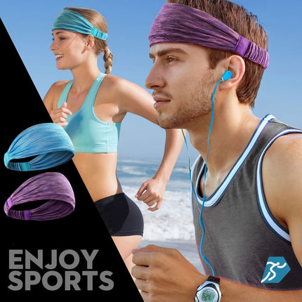 Sports Headbands For Men & Women -5 Pack,  Wicking Sweatbands, Elastic Non Slip Sweat Bands, Athletic Workout Fashion Wide Hair Bands For Running, Cycling, Basketball, Yoga