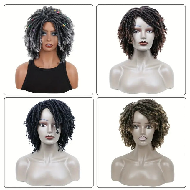 Short Hair Braided Non-toxic Wig African Curly Wig Synthetic Wig African Hair Braided Hook Braided Wig Dirty Braid Headgear