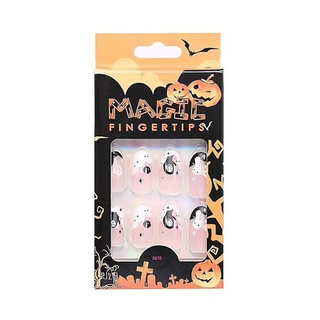 24 PCS Faceless Men Nail Art, Length Long Water Pipe Fake Nails, Had Nail Tips False Nail