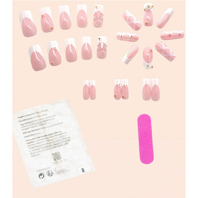 24 PCS Planet Diamond Star Nail Art, Long Length Long Water Pipe Fake Nails,Square Head Nail Tips False Nail