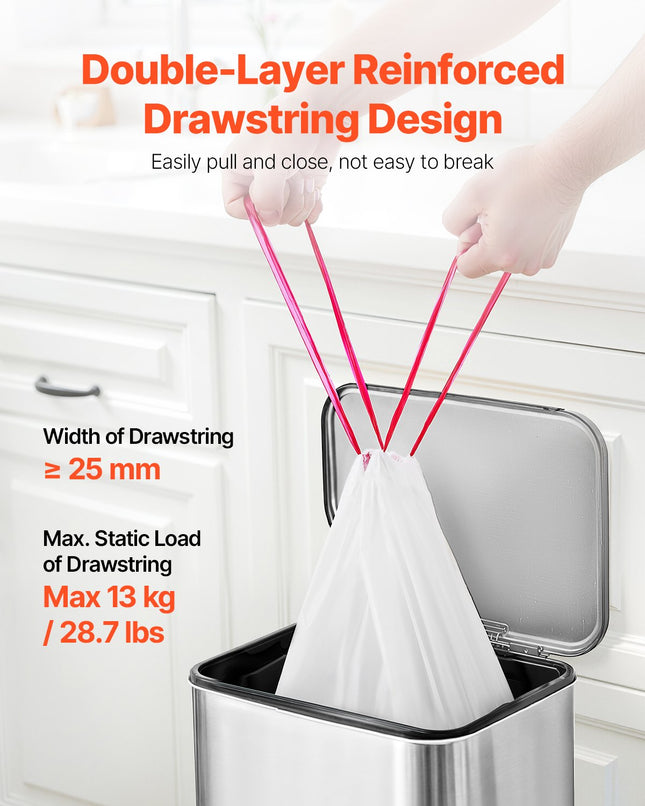 Drawstring Trash Bags, 13 Gallon 110 Count Tall Kitchen Trash Bags, Extra Thick Fresh Scent Garbage Bag, Recyclable Bin Bag With Drawstrings, For Home Kitchen, Office, RV And Camping (White)